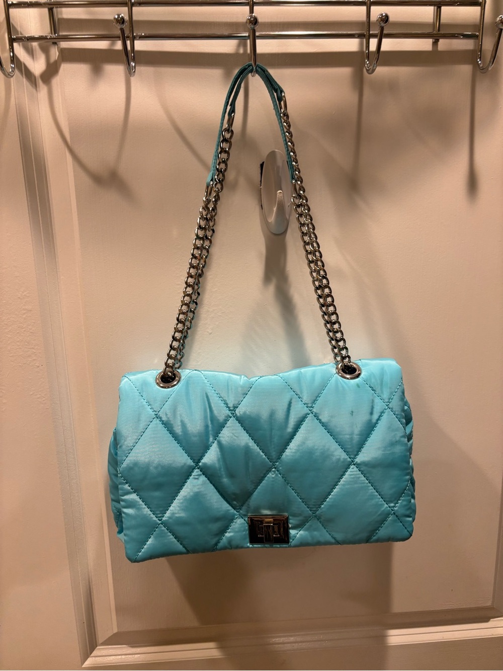 INC Quilted Turquoise Shoulder Bag with Chain Strap